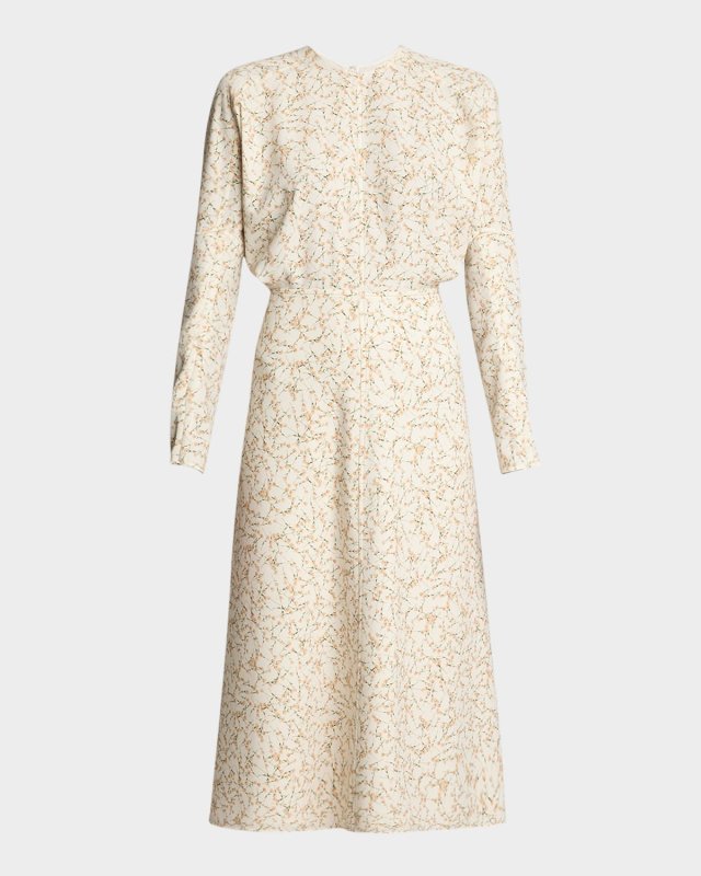 Printed Dolman-Sleeve Midi Dress